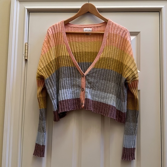SAYLOR Syra Striped Linen Cotton Cardigan Large - Picture 9 of 12